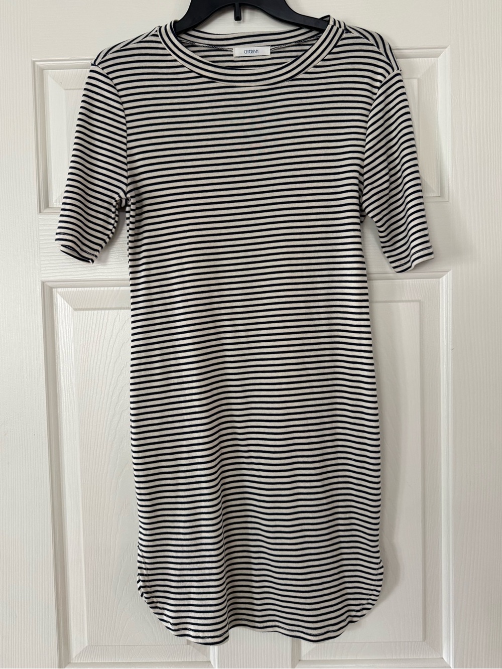 Cherish Black & White Striped Midi Tee Dress